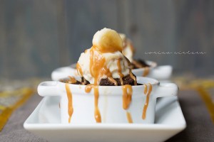 Chocolate Caramel Covered Banana Bread Pudding