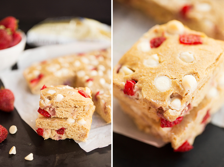 white chocolate strawberry blondies