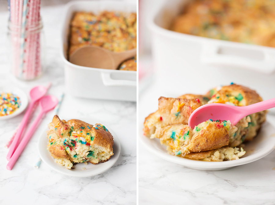 Cake Batter Protein Bread Pudding