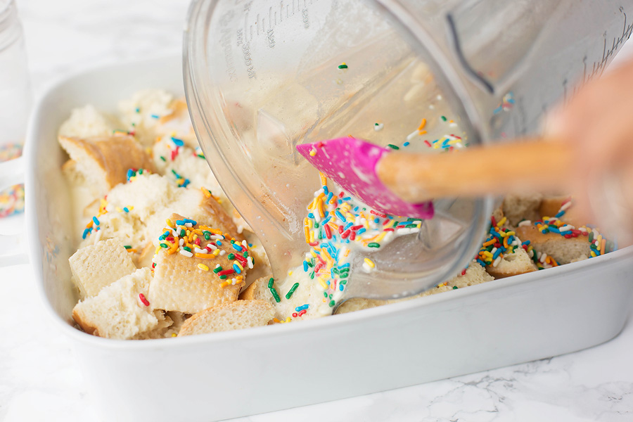 Cake Batter Protein Bread Pudding