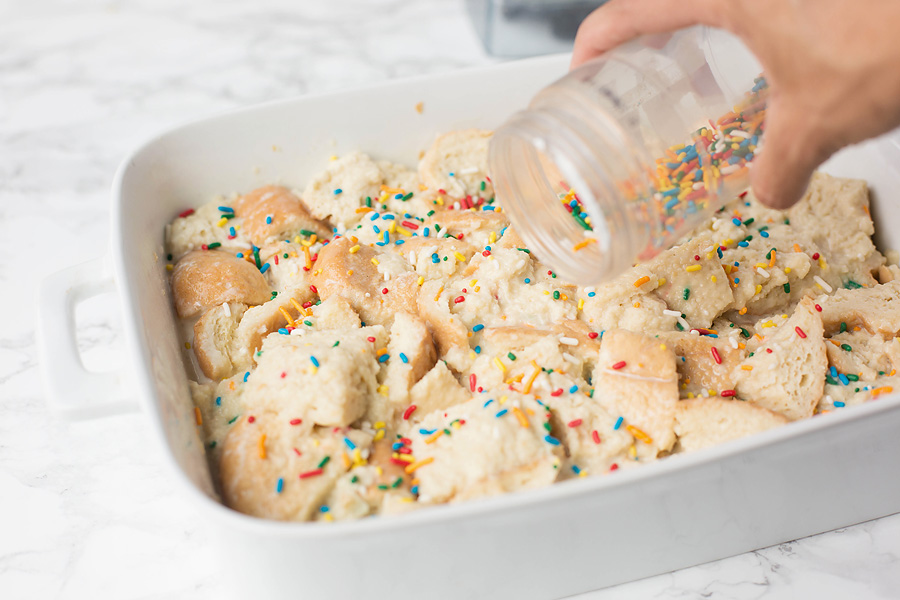 Cake Batter Protein Bread Pudding