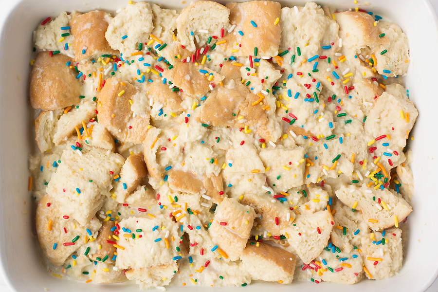 Cake Batter Protein Bread Pudding