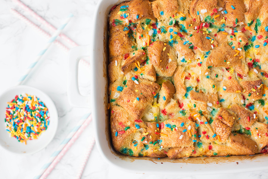 Cake Batter Protein Bread Pudding