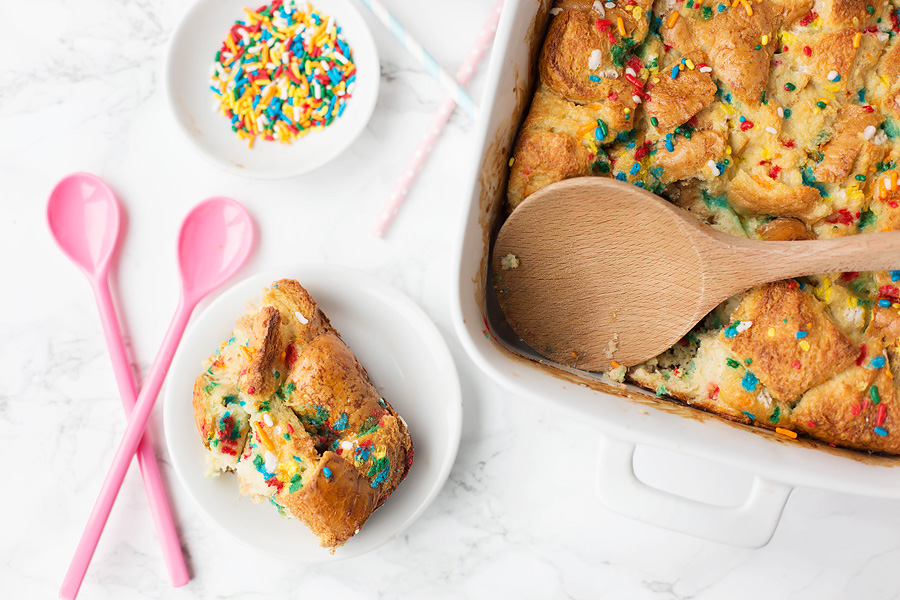 Cake Batter Protein Bread Pudding